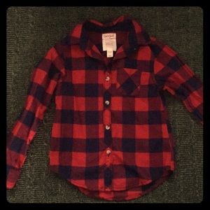 Red and navy blue plaid button down